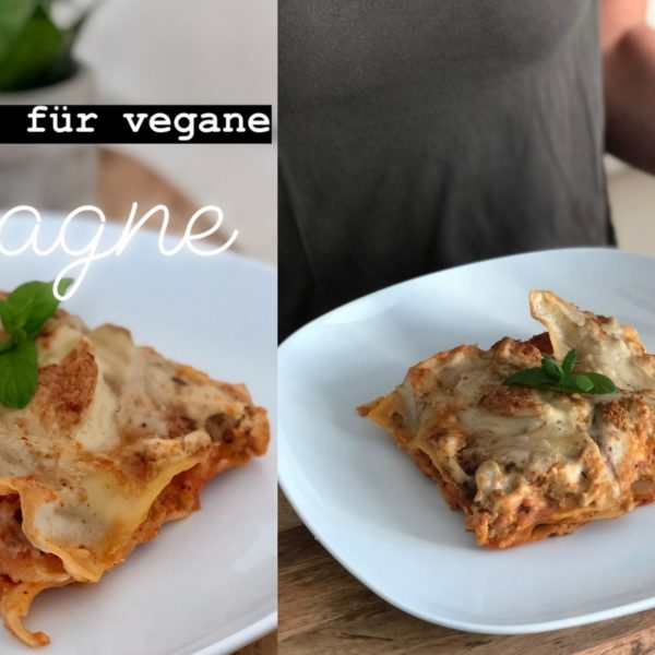 Vegane Lasagne mit Soja Chunks und veganem Mozzarella